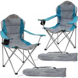 Campingstoel set van 2 opvouwbare grijs-blauwe visstoel met bekerhouder & draagtas