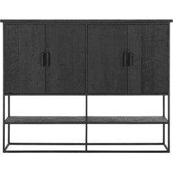 DTP Home Cabinet Beam large, 4 doors, open rack BLACK,140x180x40 cm, recycled teakwood