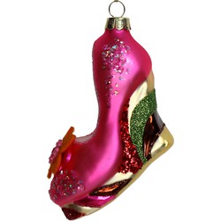 Ornament kerstbal Schoen Glas Roze 11.9 cm