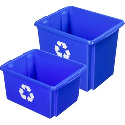 Sunware opslagboxen kunststof blauw set van 5x in formaten 32 en 45 liter - Opbergbox