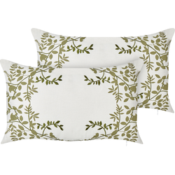 ZALEYA - Sierkussen set van 2 - Wit/Groen - 30 x 50 cm - Katoen