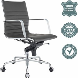 Feel Furniture - Lage Executive bureaustoel - 100% Leer - Donkergrijs