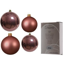 Glazen kerstballen pakket oud roze glans/mat 38x stuks 4 en 6 cm inclusief haakjes - Kerstbal