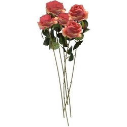 5x Kunstbloemen steelbloem roze Roos 45 cm - Kunstbloemen