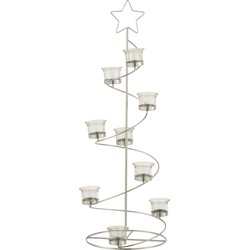 J-line - Theelichthouder Boom Spiraal Metaal/glas Zilver Large - 27x24x71cm