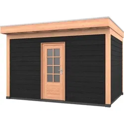 Douglas overkapping 400 x 300, met zwarte schuur en achterwand, Westwood Comfort Green