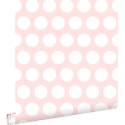 ESTAhome behang stippen wit en licht roze - 53 cm x 10,05 m - 128859
