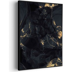 Muurwerken Akoestisch Schilderij - Abstract Marmer Look Zwart met Goud 05 - Geluidsdempend Wandpaneel - Wanddecoratie - Geluidsisolatie - PRO (AW 0.90) XXL (107X150)