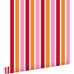 ESTAhome behang strepen roze en oranje - 53 cm x 10,05 m - 114629