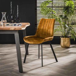 Hoyz Collection - Stoel Brede Zit - Goudkleurig Velours - Set van 4