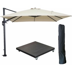 Garden Impressions Hawaii zweefparasol 300x300 cm carbon black / ecru met 90kg verrijdbare parasolvoet en parasolhoes