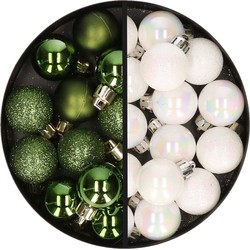 34x stuks kunststof kerstballen groen en parelmoer wit 3 cm - Kerstbal