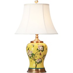 Fine Asianliving Chinese Tafellamp Porselein Handgeschilderd Geel