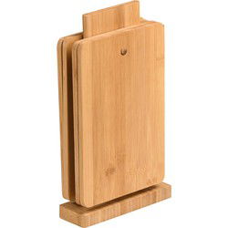 Kesper Brood en Ontbijtplankjes set - 4x stuks - bamboehout - 21 x 14 cm - lichtbruin - in standaard - Snijplanken