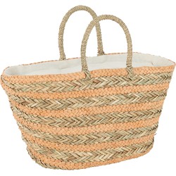 J-line - Strandtas Kort Handvatten Horizontale Strepen Jute Naturel/licht Oranje - 53x22x46cm