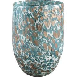 PTMD Fenne Rond Windlicht - H20 x Ø14 cm - Glas - Blauw