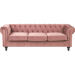 Beliani CHESTERFIELD - Driezitsbank-Roze-Fluweel