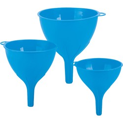 Trechter set - 3-delig - blauw - kunststof - dia 10/12/15 cm - Trechters