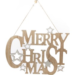 Houten kersthangers/hangdecoratie bordje Merry Christmas naturel 32 cm - Kersthangers