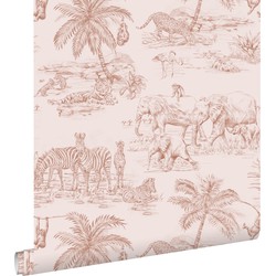 ESTAhome behang jungle dieren terracotta roze - 0,53 x 10,05 m - 139348