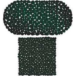 MSV Douche/bad anti-slip matten set badkamer - pvc - 2x stuks - donkergroen - 2 formaten - Badmatjes