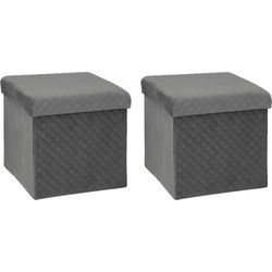 Atmosphera Poef/hocker/voetenbankje - 2x - opbergbox - fluweel donkergrijs - PO/MDF - 31 x 31 x 31 cm - Poefs