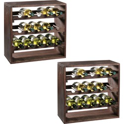 2x Houten wijnflesrek/wijnrekken staand voor 30 flessen 25 x 50 x 50 cm - Wijnrekken