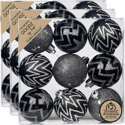 27x stuks gedecoreerde kunststof kerstballen zwart 6 cm - Kerstbal