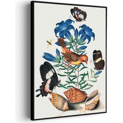 Muurwerken Akoestisch Schilderij - Prent Natuur Vogel en Bloemen 02 - Geluidsdempend Wandpaneel - Wanddecoratie - Geluidsisolatie - PRO (AW 0.90) XXL (107X150)