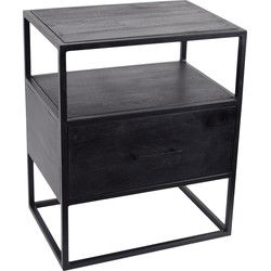 LOFT42 Bari Industrieel Nachtkastje met lade - Zwart Mangohout - Metaal - 55x45x33