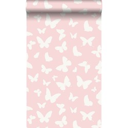 Origin Wallcoverings behang vlinders glanzend roze en wit - 0,53 x 10,05 m - 347691