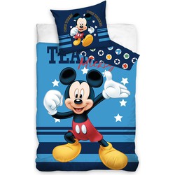 Mickey Mouse Dekbedovertrek - Eenpersoons - 140x200 cm - Kussensloop 60x70 cm - Katoen - Blauw