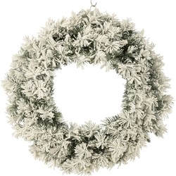 J-line - Kerstkrans+led Warm Wit Plastiek Besneeuwd Groen Large - 63x13x63cm