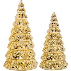 2x stuks led kaarsen kerstboom kaarsen goud H15 cm en H19 cm - LED kaarsen