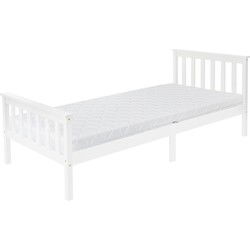 Bedframe eenpersoonsbed 90x200cm gemaakt van dennenhout in witte lattenbodem & matras H-16cm ML design