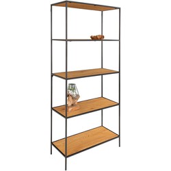 Vita Shelf - Shelf with black frame and 5 oaklook shelves 80x36x170 cm