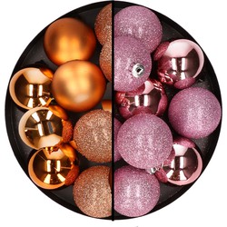 24x stuks kunststof kerstballen mix van koper en roze 6 cm - Kerstbal