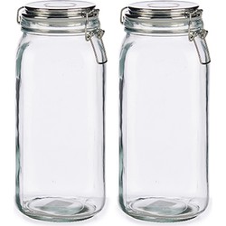 Set van 2x stuks glazen luxe keuken voorraadpotten/voorraadbussen met klepdeksel zilver 2100 ml - Voorraadpot