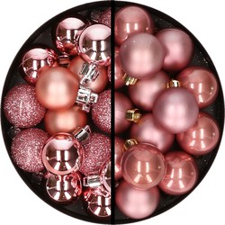 36x stuks kunststof kerstballen roze en oudroze 3 en 4 cm - Kerstbal