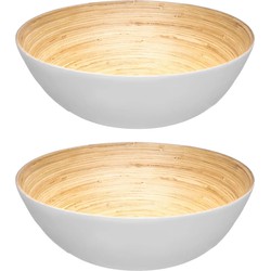 Secret de Gourmet 2x Slakom/serveer schaal- Bamboe - Wit - D30 cm - Saladeschalen