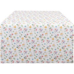 Clayre & Eef Tafelloper  50x140 cm Wit Katoen Bloemen