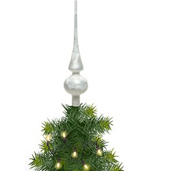 Kerstboom piek ijs wit van glas met mat finish 26 cm - kerstboompieken