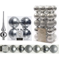 Kerstversiering kunststof kerstballen met piek zilver 6-8-10 cm pakket van 42x stuks - Kerstbal