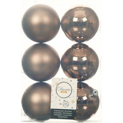 6x stuks kunststof kerstballen walnoot bruin 8 cm glans/mat - Kerstbal