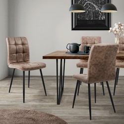 Eetkamerstoel set van 4 grote vierkante gewatteerde bruine kunstleren bekleding met metalen poten incl. montagemateriaal ML-Design