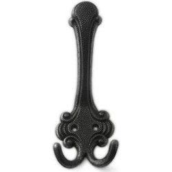 Garderobe kapstok jashaken dubbel haak - antiek zwart - 7 x 3 cm - Kapstokhaken