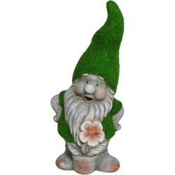 Gerimport Tuinkabouter beeldje - Dwarf Okkie - Polystone - grasgroene muts - 32 cm - Tuinbeelden