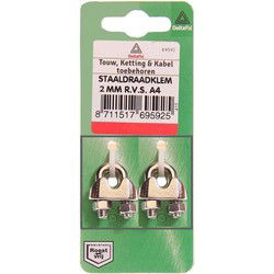 Staaldr.klem 2mm rvs 2st