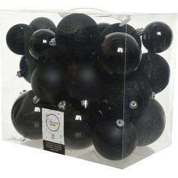 Kerstballen - 26x st - zwart - 6, 8 en 10 cm - kunststof - Kerstbal
