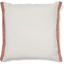 Kave Home - Witte kussenhoes Suerta van 100% linnen met terracotta accenten 45 x 45 cm